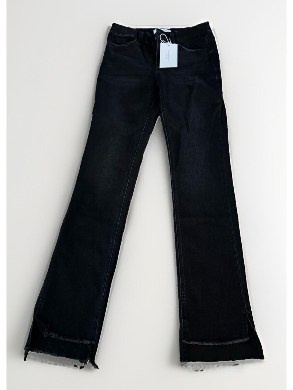 Flying Monkey Mid Rise Raw Step Hem with Slit Straight Jeans. Black label Sz 26